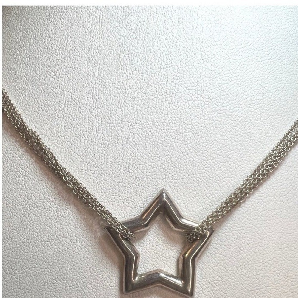 Vintage Sterling Silver Italian Multi Chain Necklace Open Star Celestial 16" 8g